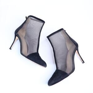 MARION PARKE Dolby Mesh Heeled Bootie Black Suede Almond Toe Women's 36/US 6